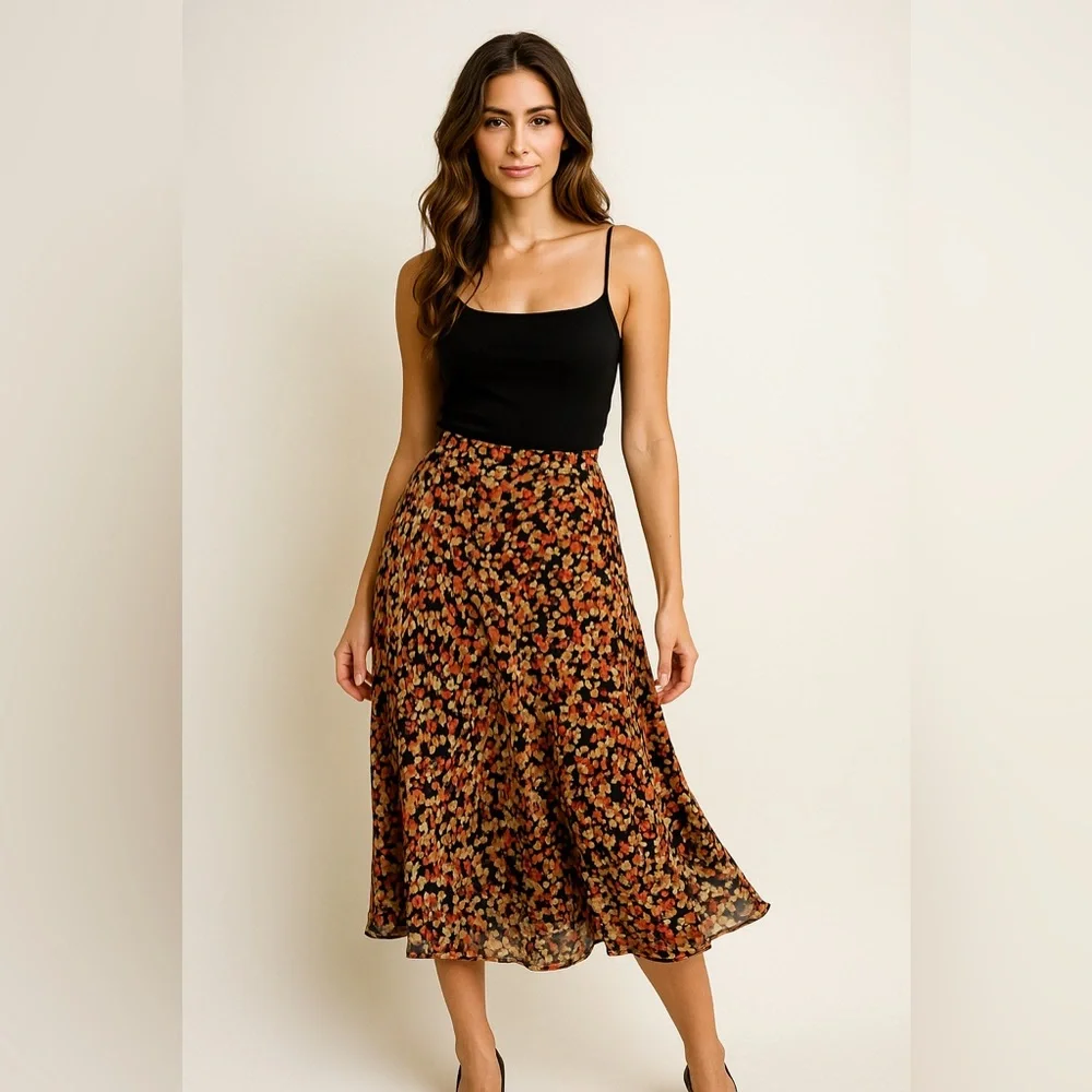 LES COPAINS Made In Italy 100% Silk Midi Skirt Geometric Retro Hipster Fall 44 - Picture 1 of 12